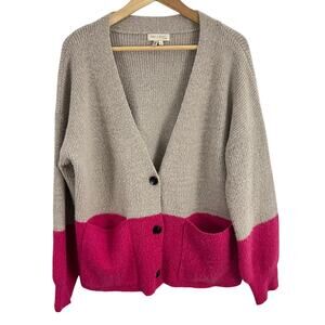 See U Soon Oversized Cardigan Sweater Women Size Medium Colorblock Tan Pink